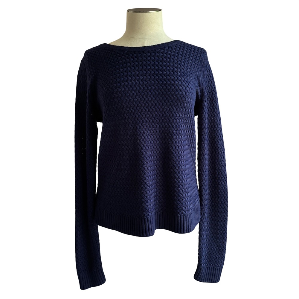 Banana Republic Sweater Womens M Navy Basketweave Knit Preppy Classic Coastal